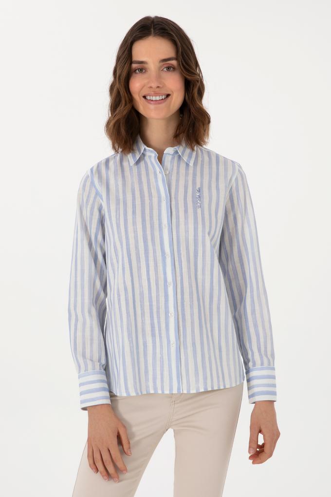 Kadın Açık Mavi Uzun Kollu Çizgili Gömlek