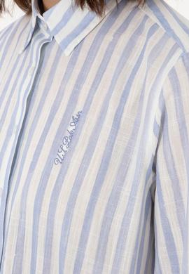Kadın Açık Mavi Uzun Kollu Çizgili Gömlek - 50299509010