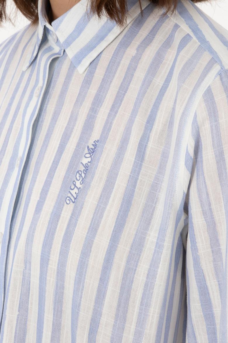 Kadın Açık Mavi Uzun Kollu Çizgili Gömlek - 50299509010