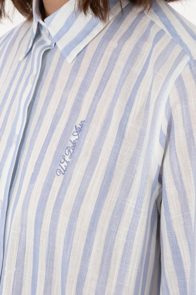 Kadın Açık Mavi Uzun Kollu Çizgili Gömlek