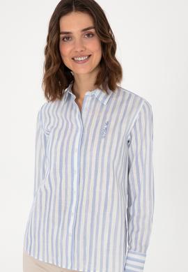 Kadın Açık Mavi Uzun Kollu Çizgili Gömlek - 50299509010