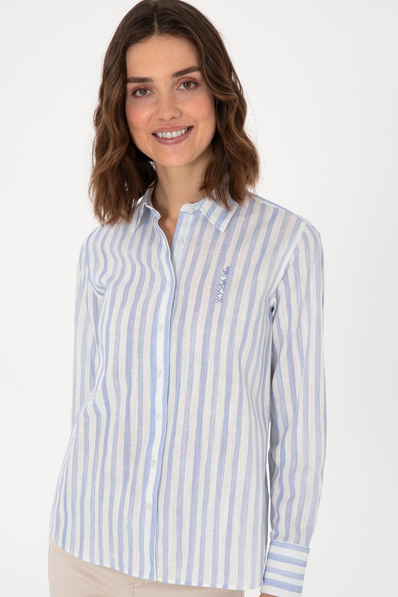 Kadın Açık Mavi Uzun Kollu Çizgili Gömlek - 50299509010
