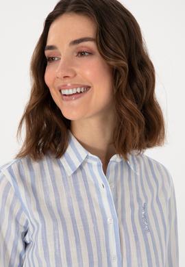 Kadın Açık Mavi Uzun Kollu Çizgili Gömlek - 50299509010