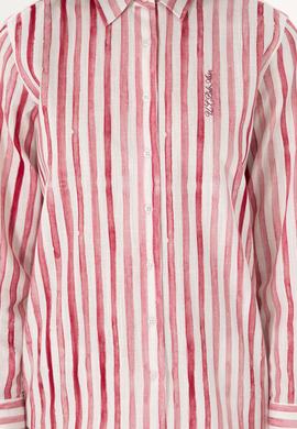 Kadın Vişne Uzun Kollu Çizgili Gömlek - 50299509018