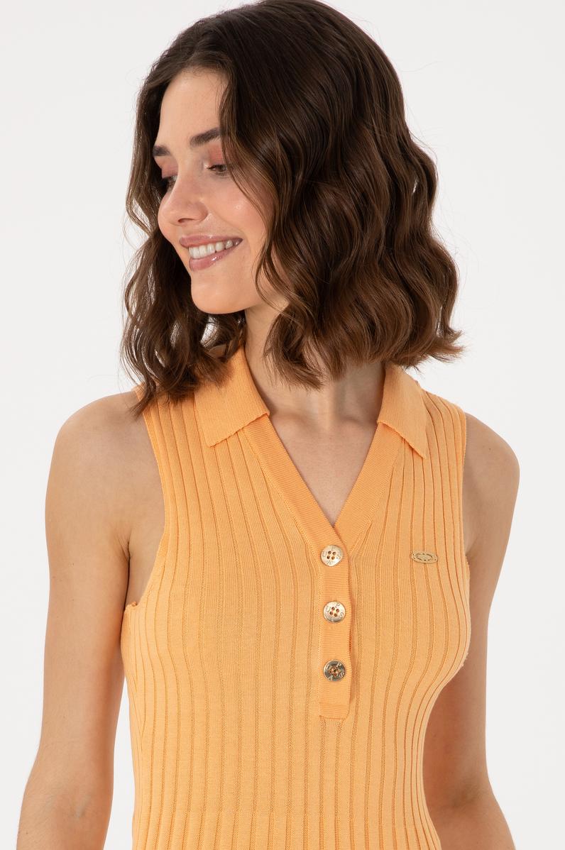 Kadın Turuncu Mini Boy Triko Elbise