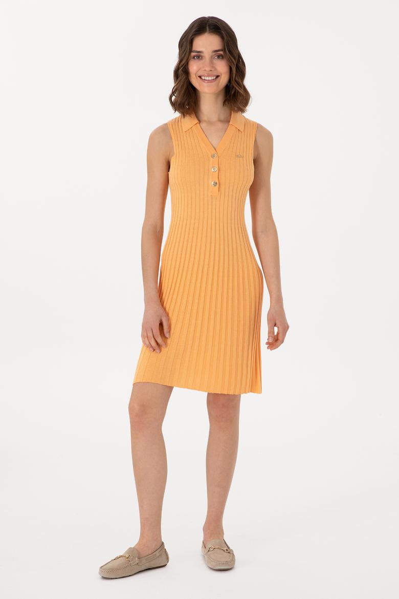 Kadın Turuncu Mini Boy Triko Elbise