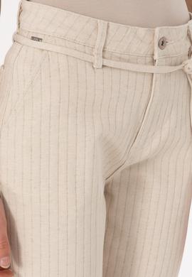 Kadın Ekru Çizgili Keten Karışımlı Carrot Fit Jean Pantolon - 50300954014