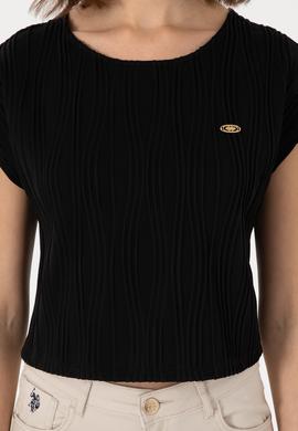 Kadın Siyah Crop Bisiklet Yaka Tişört - 50299812031