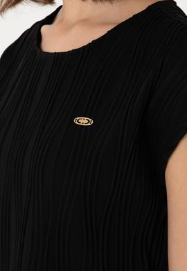 Kadın Siyah Crop Bisiklet Yaka Tişört - 50299812031