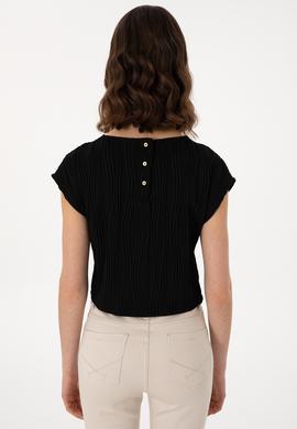 Kadın Siyah Crop Bisiklet Yaka Tişört - 50299812031