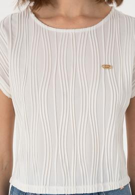 Kadın Beyaz Crop Bisiklet Yaka Tişört - 50299812012