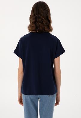 Kadın Lacivert Bisiklet Yaka Tişört - 50300737012