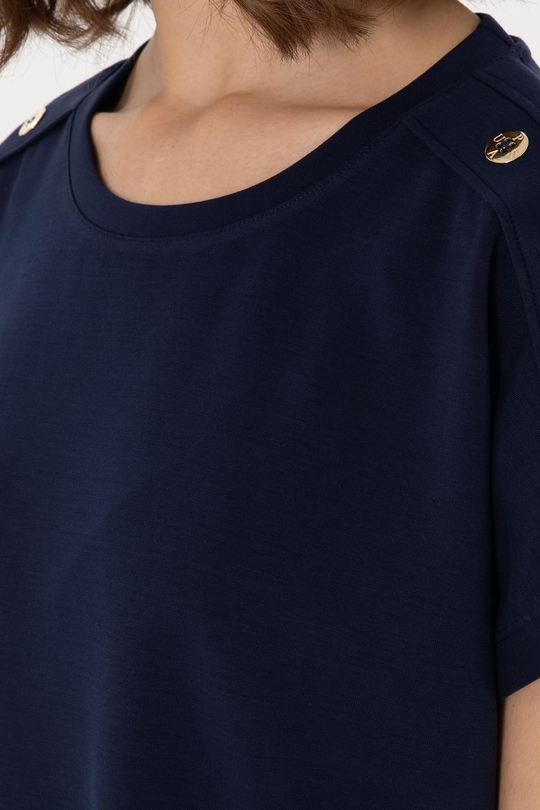 Kadın Lacivert Bisiklet Yaka Tişört - 50300737012