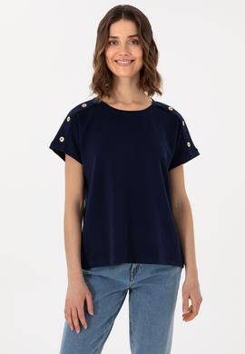 Kadın Lacivert Bisiklet Yaka Tişört - 50300737012