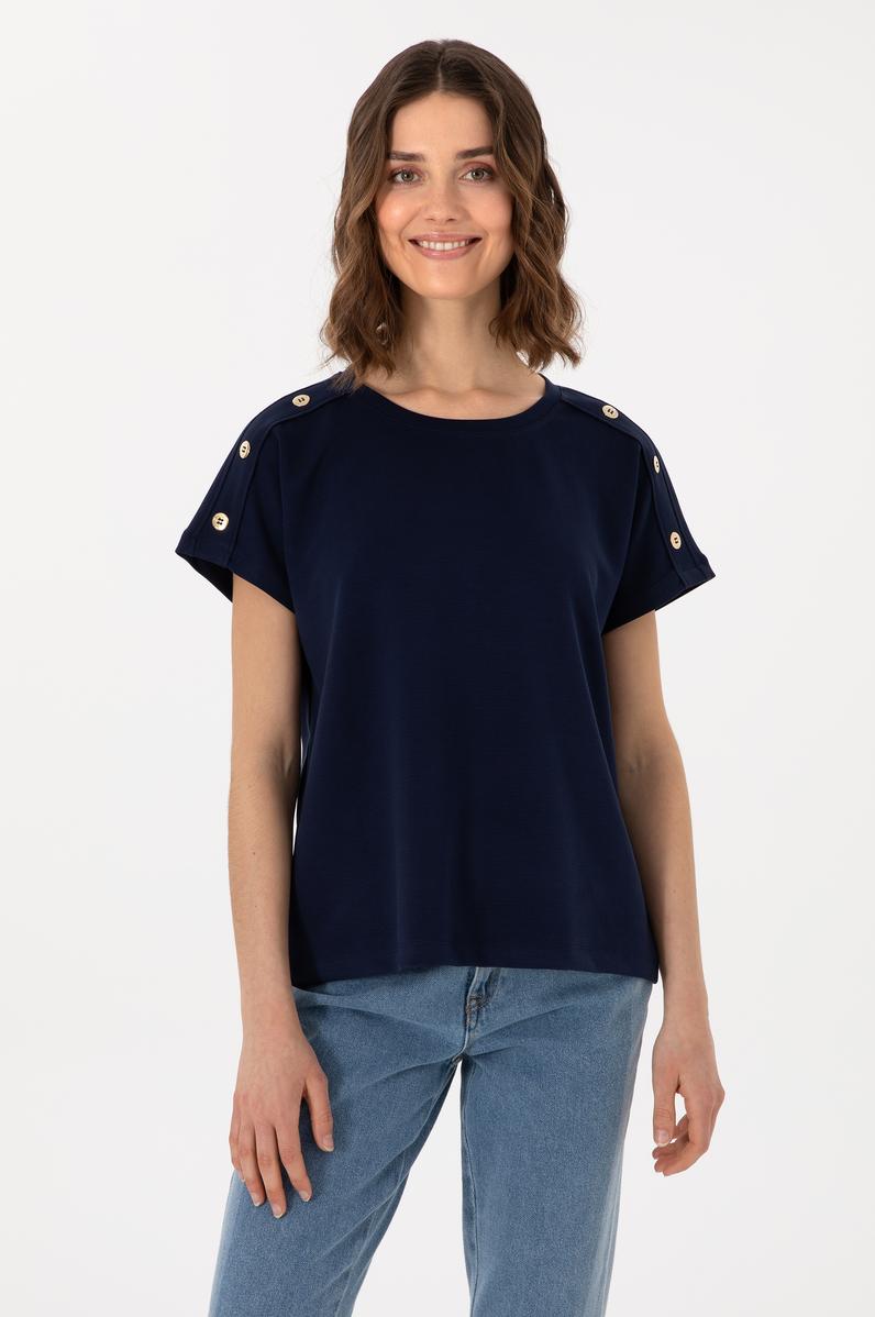 Kadın Lacivert Bisiklet Yaka Tişört