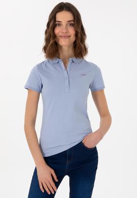 Kadın Açık Mavi Basic Polo Yaka Tişört - 50305764154