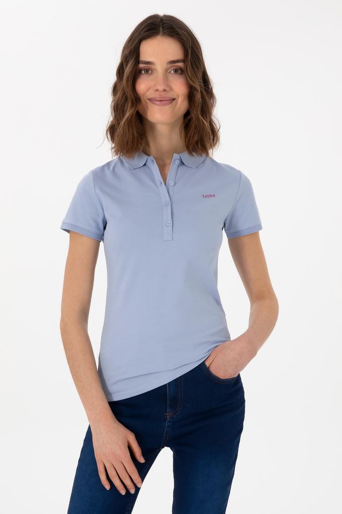 Kadın Açık Mavi Basic Polo Yaka Tişört