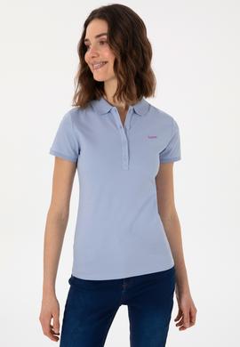 Kadın Açık Mavi Basic Polo Yaka Tişört - 50305764154