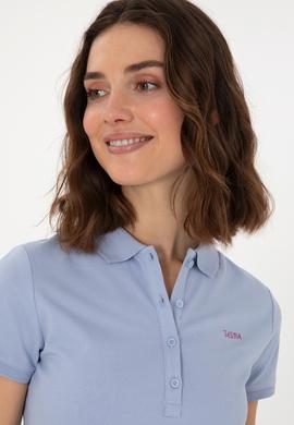 Kadın Açık Mavi Basic Polo Yaka Tişört - 50305764154