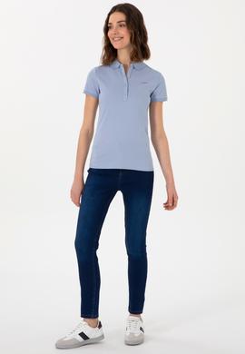 Kadın Açık Mavi Basic Polo Yaka Tişört - 50305764154