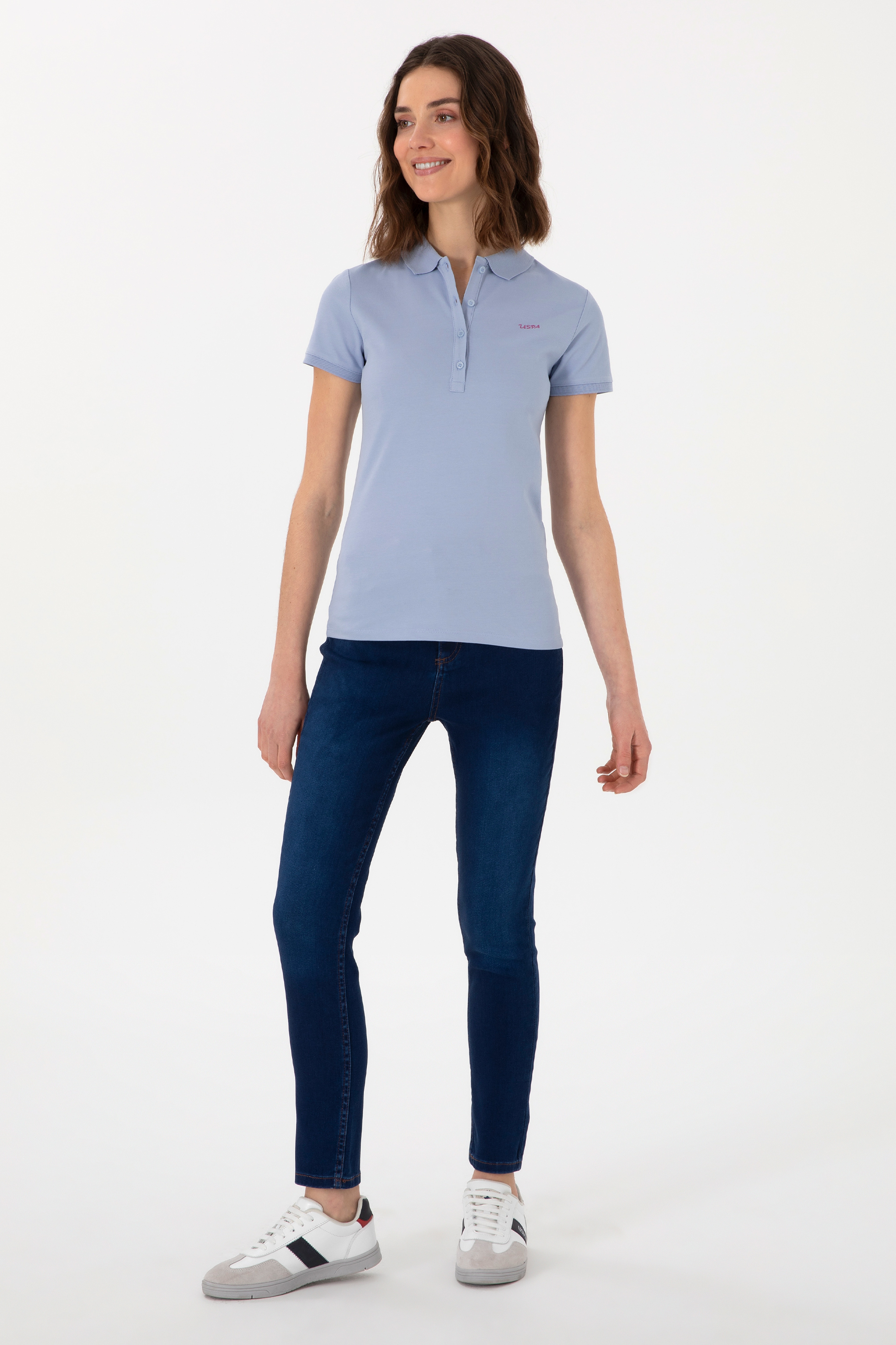 Kadın Açık Mavi Basic Polo Yaka Tişört - Image 5
