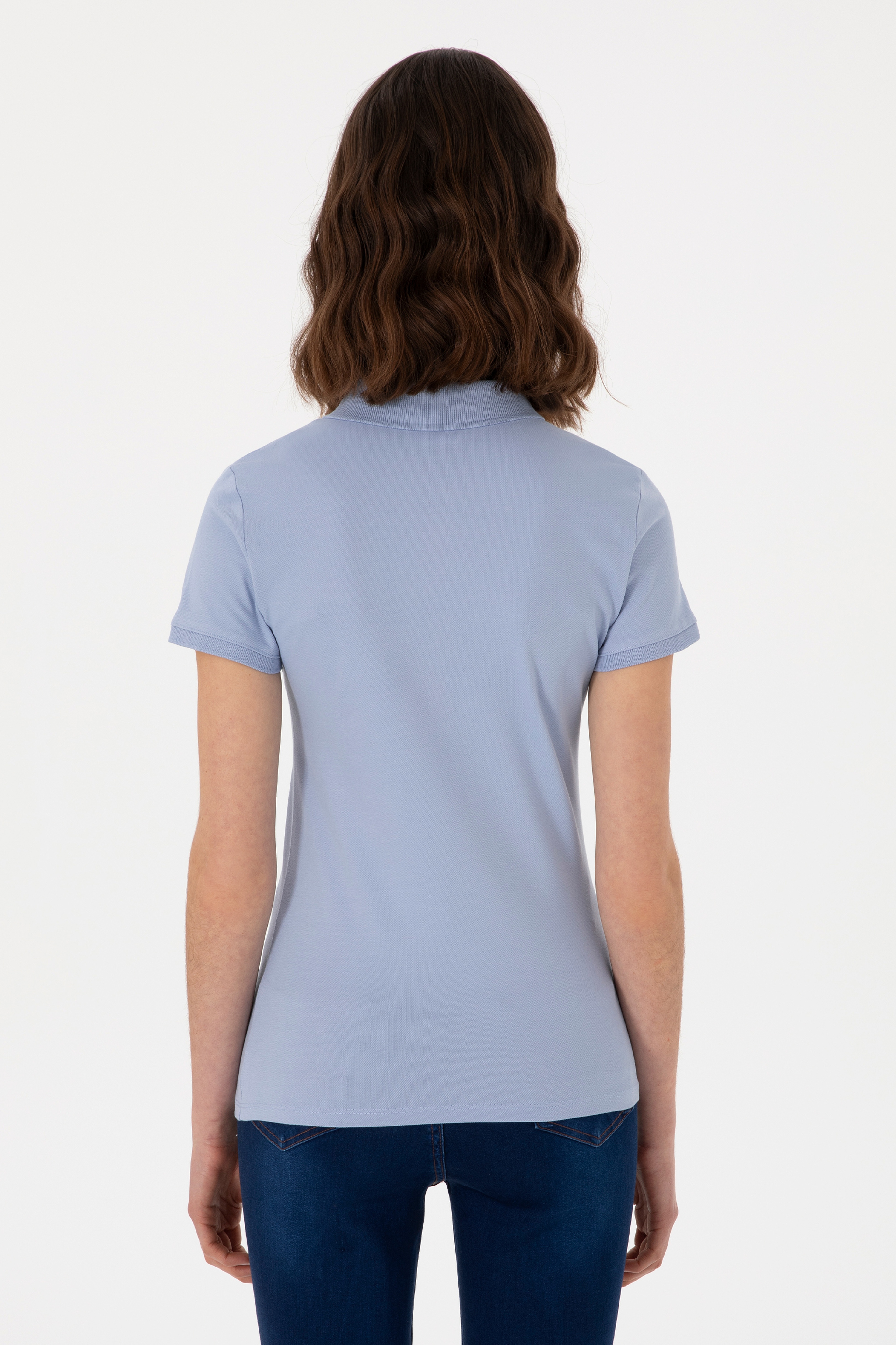 Kadın Açık Mavi Basic Polo Yaka Tişört - Image 6