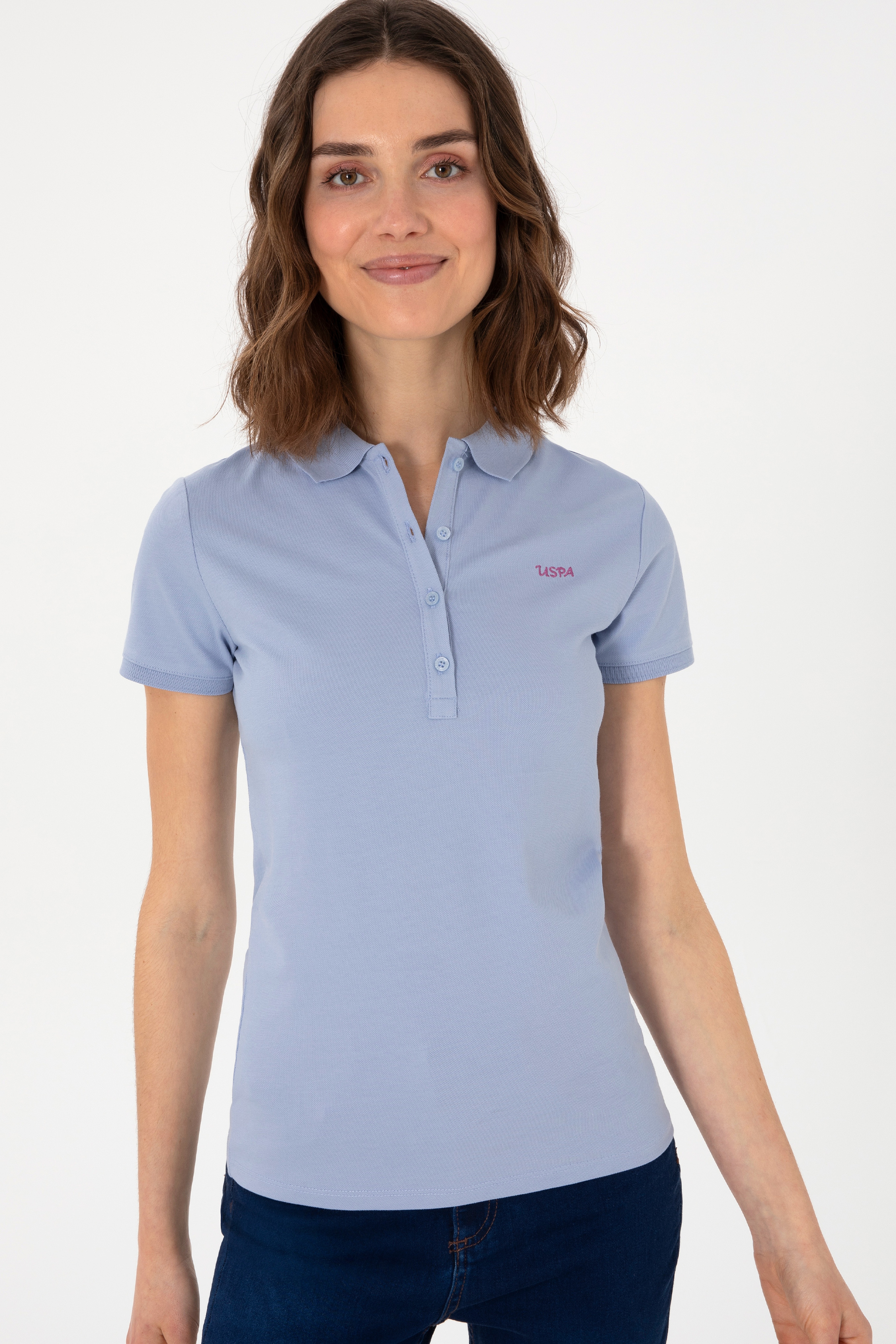 Kadın Açık Mavi Basic Polo Yaka Tişört