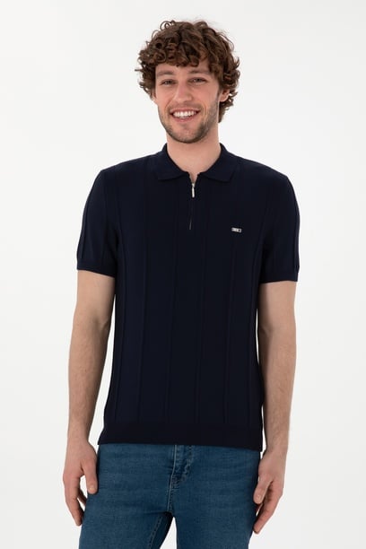 Erkek Slim Fit Polo Yaka Lacivert Tişört