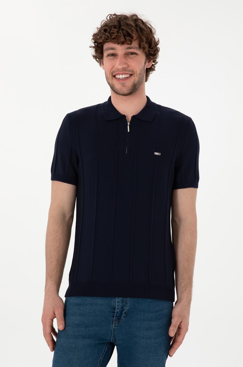 Erkek Slim Fit Polo Yaka Lacivert Tişört