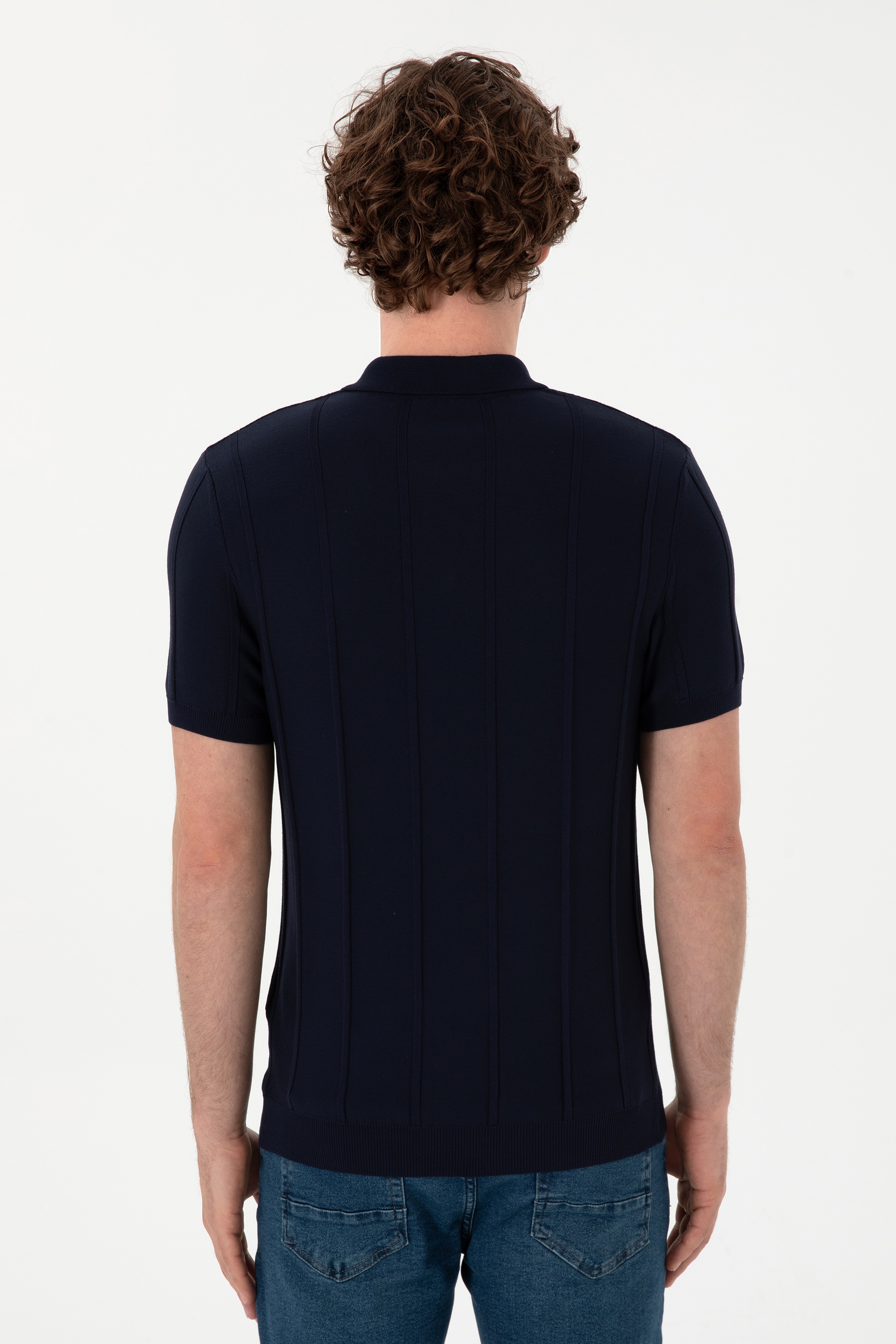 Erkek Slim Fit Polo Yaka Lacivert Tişört - Image 5