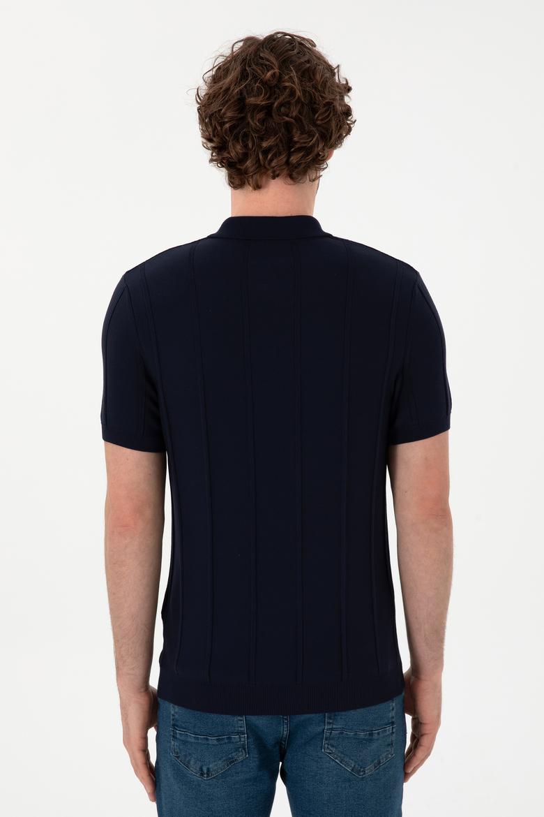 Erkek Slim Fit Polo Yaka Lacivert Tişört - 50306457014