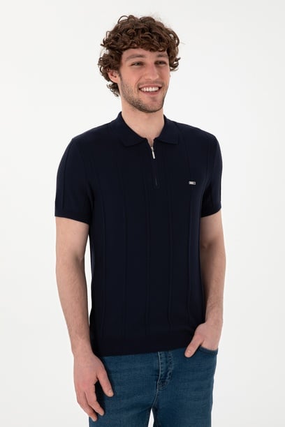 Erkek Slim Fit Polo Yaka Lacivert Tişört