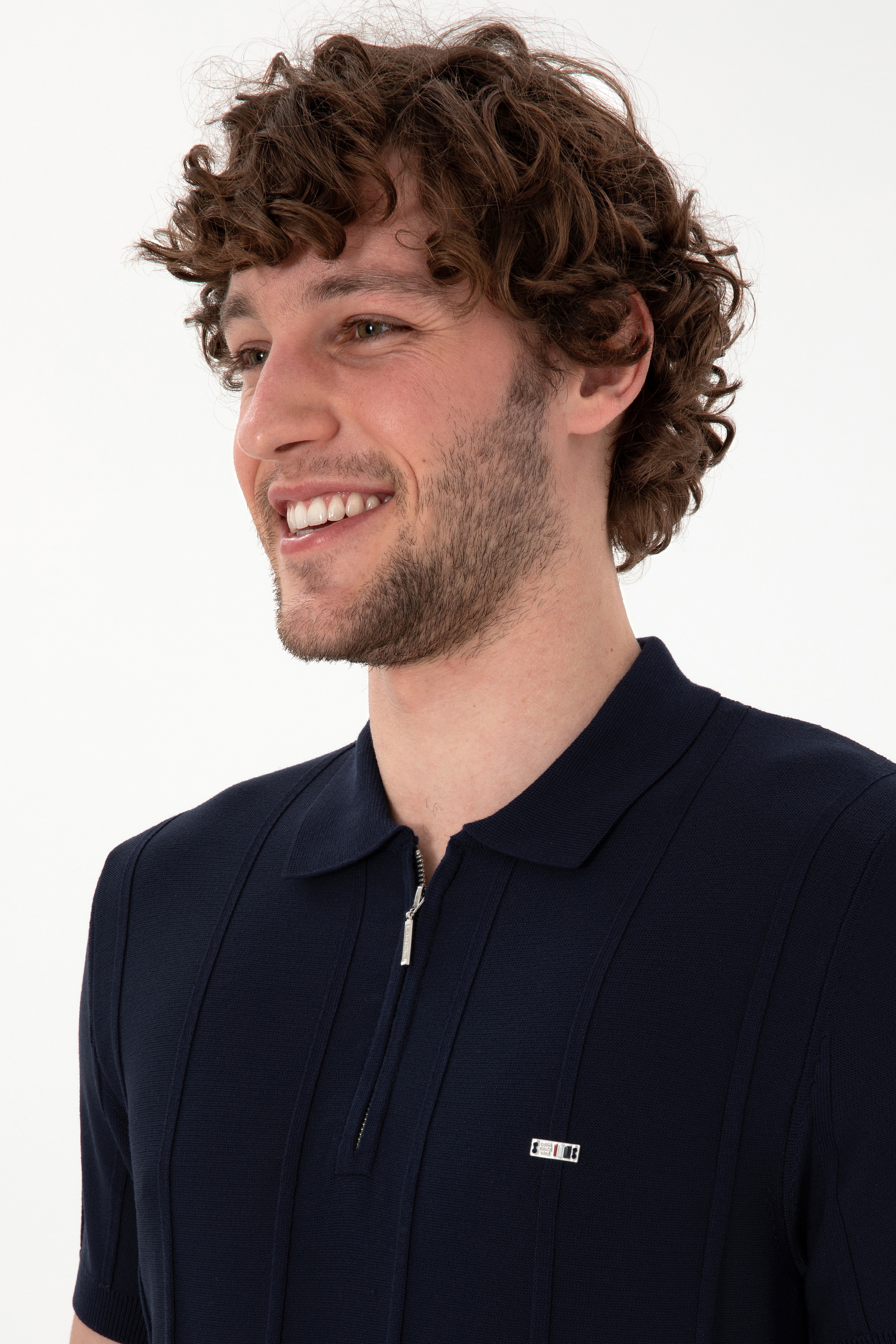 Erkek Slim Fit Polo Yaka Lacivert Tişört - Image 2