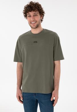 Erkek Comfort Fit Bisiklet Yaka Haki Tişört - 50306017108