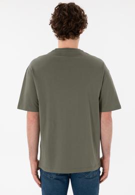 Erkek Comfort Fit Bisiklet Yaka Haki Tişört - 50306017108