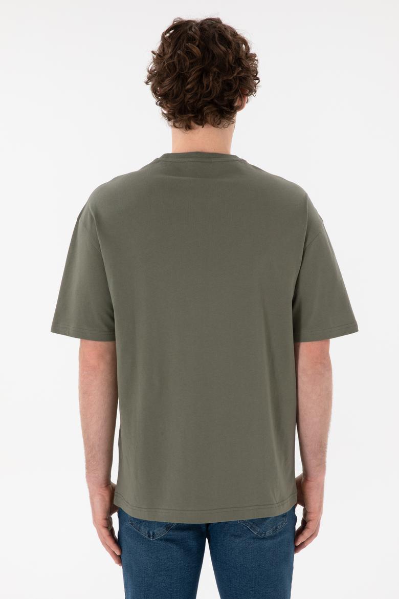 Erkek Comfort Fit Bisiklet Yaka Haki Tişört - 50306017108