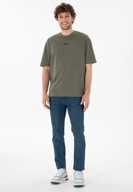 Erkek Comfort Fit Bisiklet Yaka Haki Tişört - 50306017108