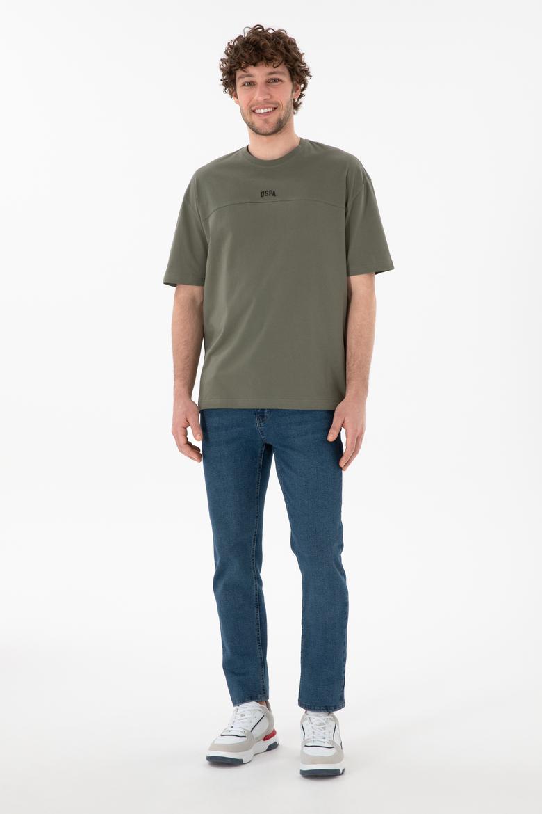 Erkek Comfort Fit Bisiklet Yaka Haki Tişört - 50306017108