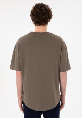 Erkek Long Fit Bisiklet Yaka Vizon Basic Tişört - 50305988067