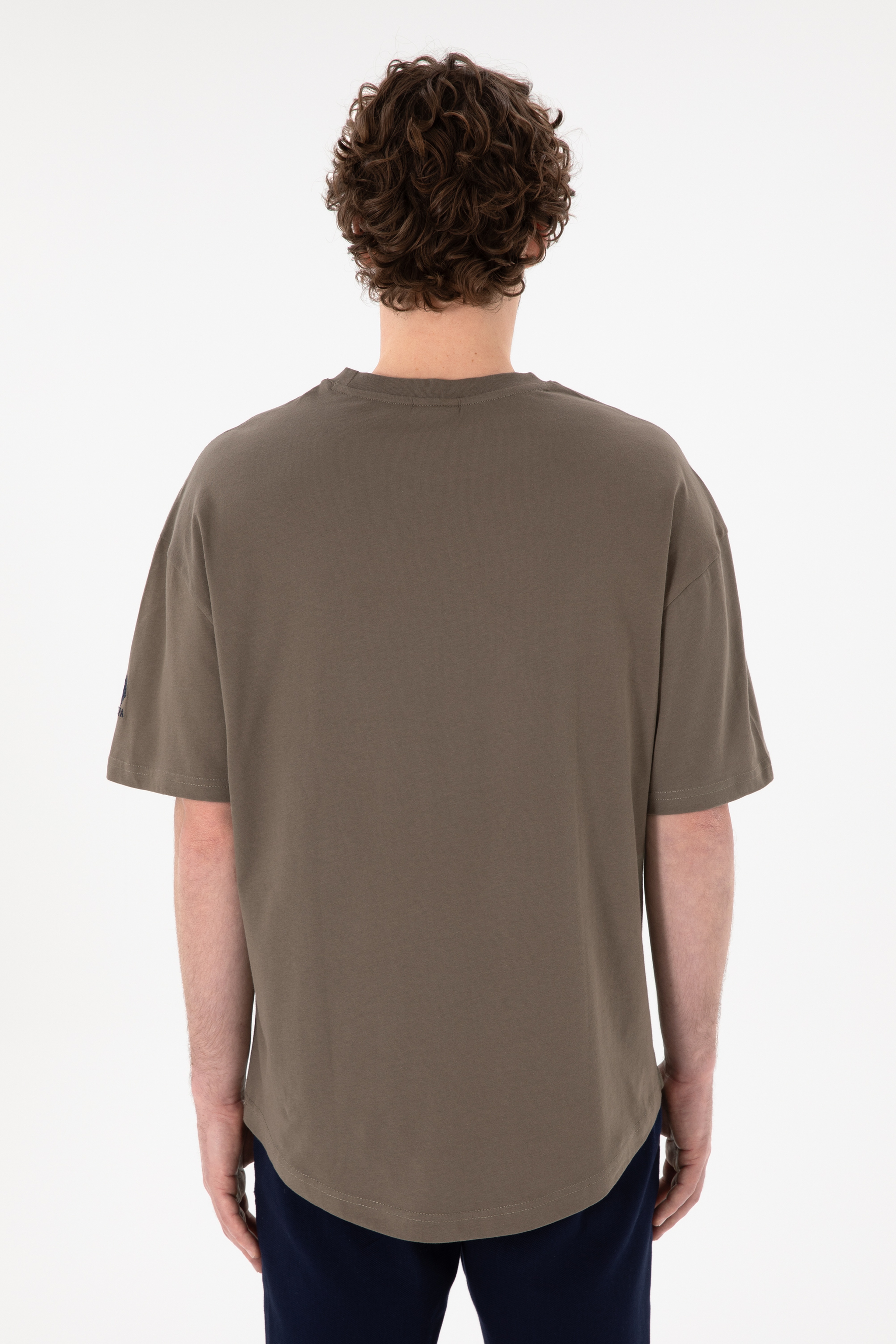 Erkek Long Fit Bisiklet Yaka Vizon Basic Tişört - Image 6