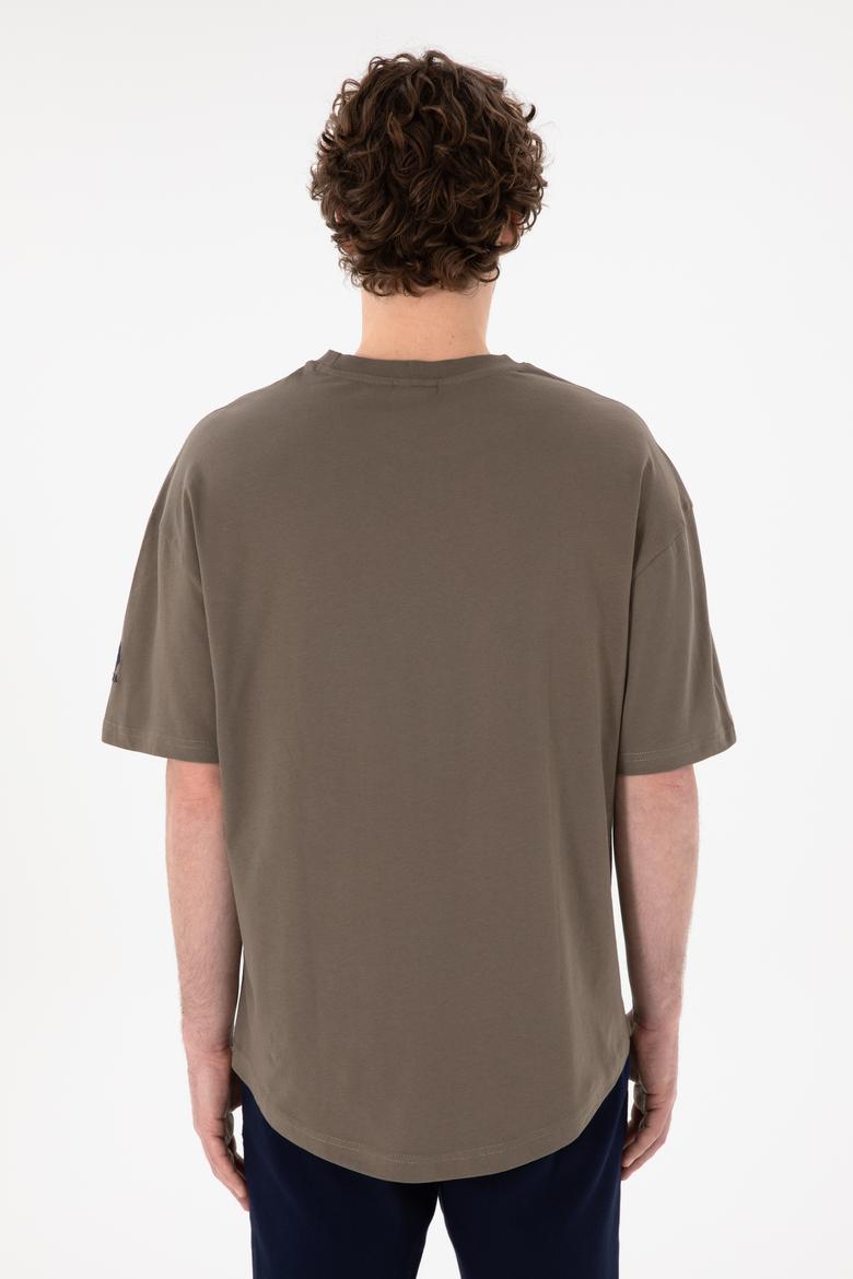 Erkek Long Fit Bisiklet Yaka Vizon Basic Tişört - 50305988067