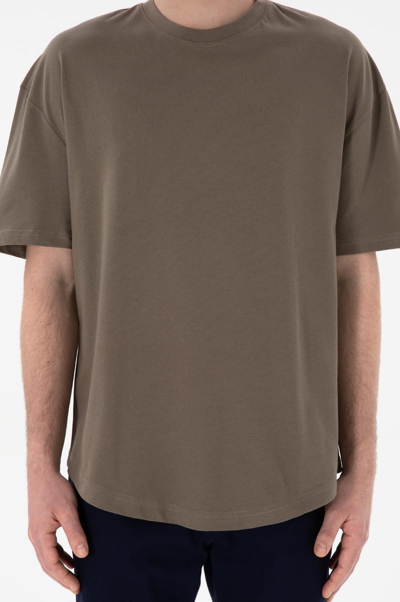 Erkek Long Fit Bisiklet Yaka Vizon Basic Tişört