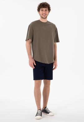 Erkek Long Fit Bisiklet Yaka Vizon Basic Tişört - 50305988067