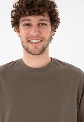 Erkek Long Fit Bisiklet Yaka Vizon Basic Tişört - 50305988067