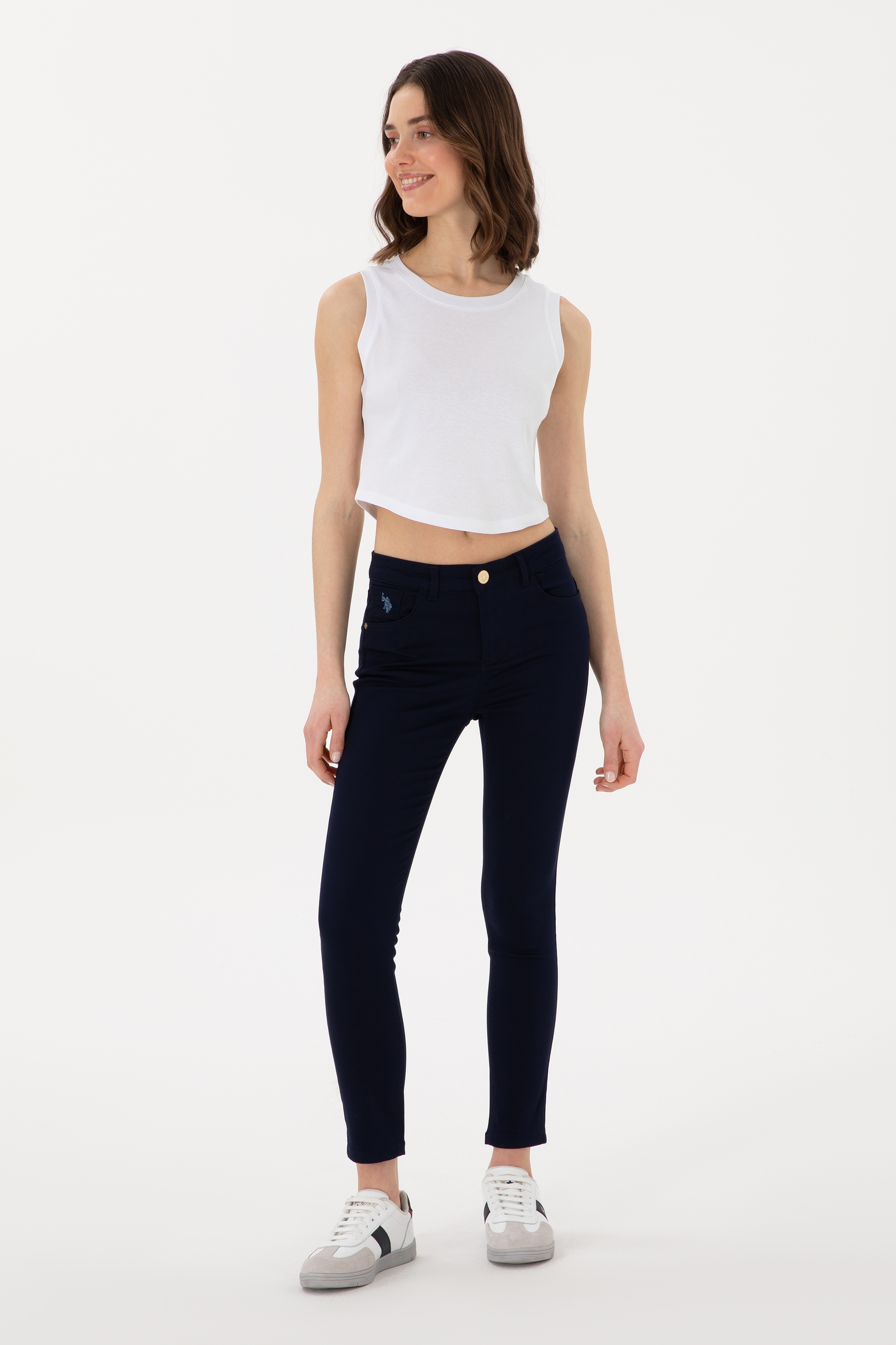Kadın Lacivert Toothpick Fit Kanvas Pantolon - Image 3