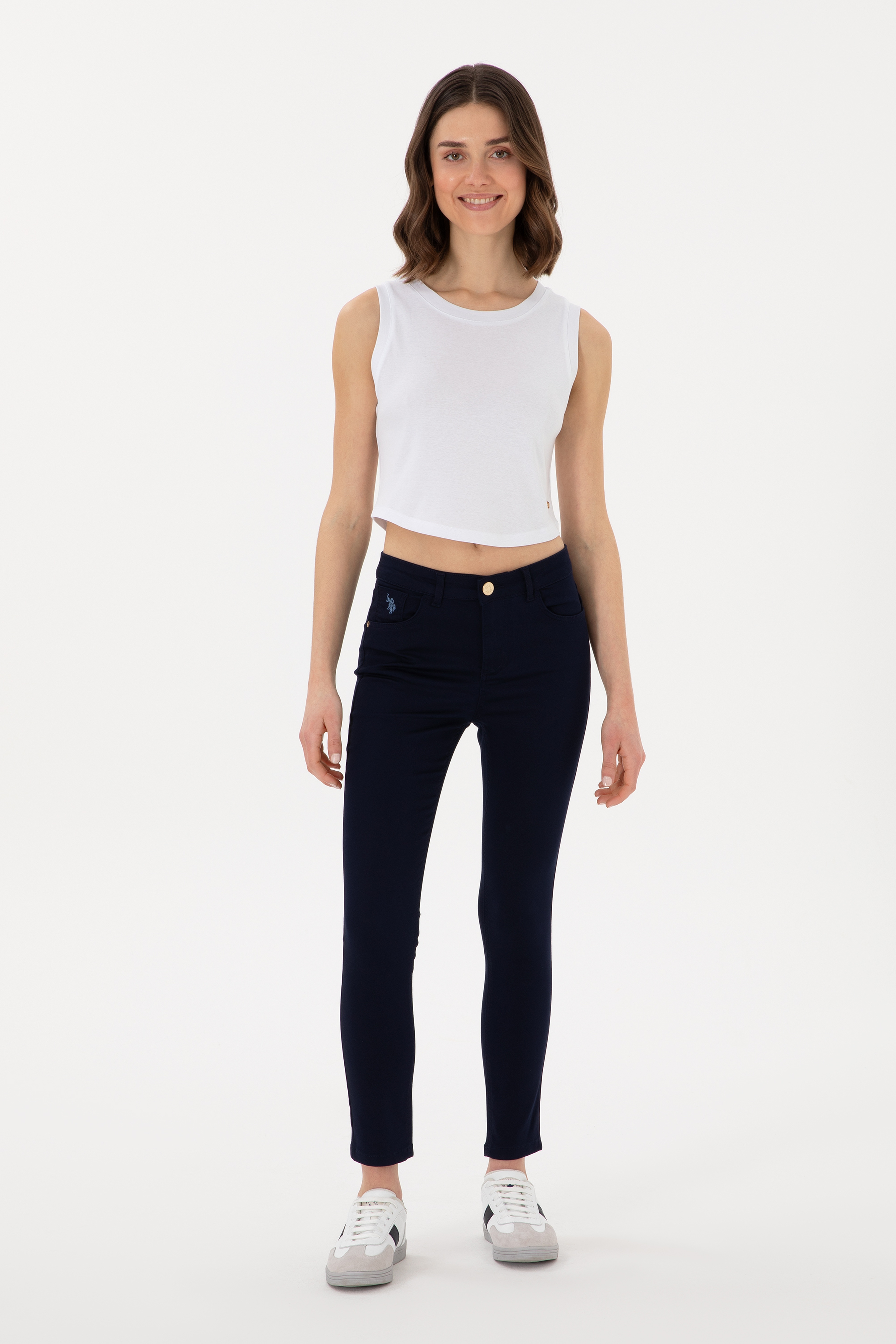 Kadın Lacivert Toothpick Fit Kanvas Pantolon - Image 1