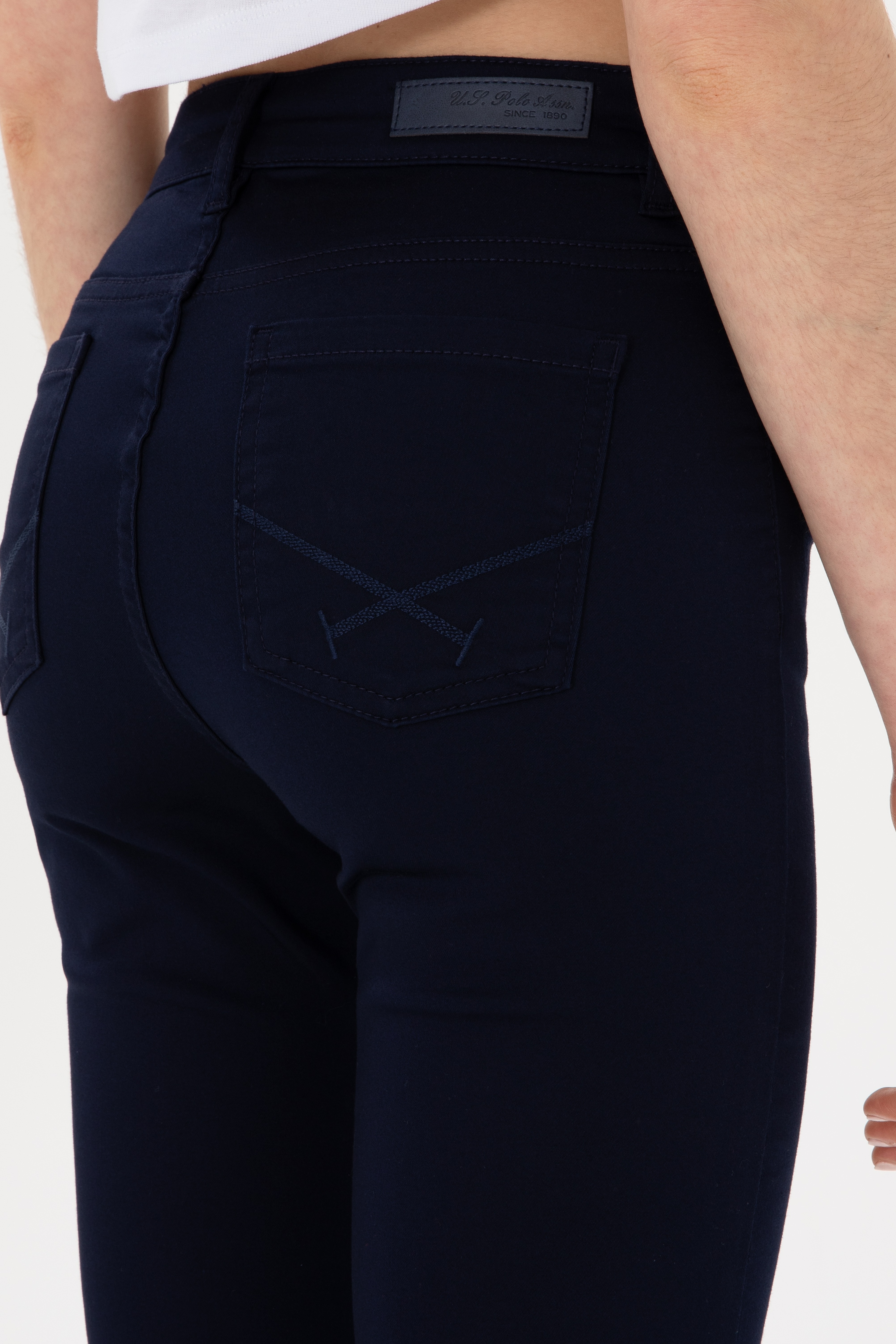 Kadın Lacivert Toothpick Fit Kanvas Pantolon - Image 7