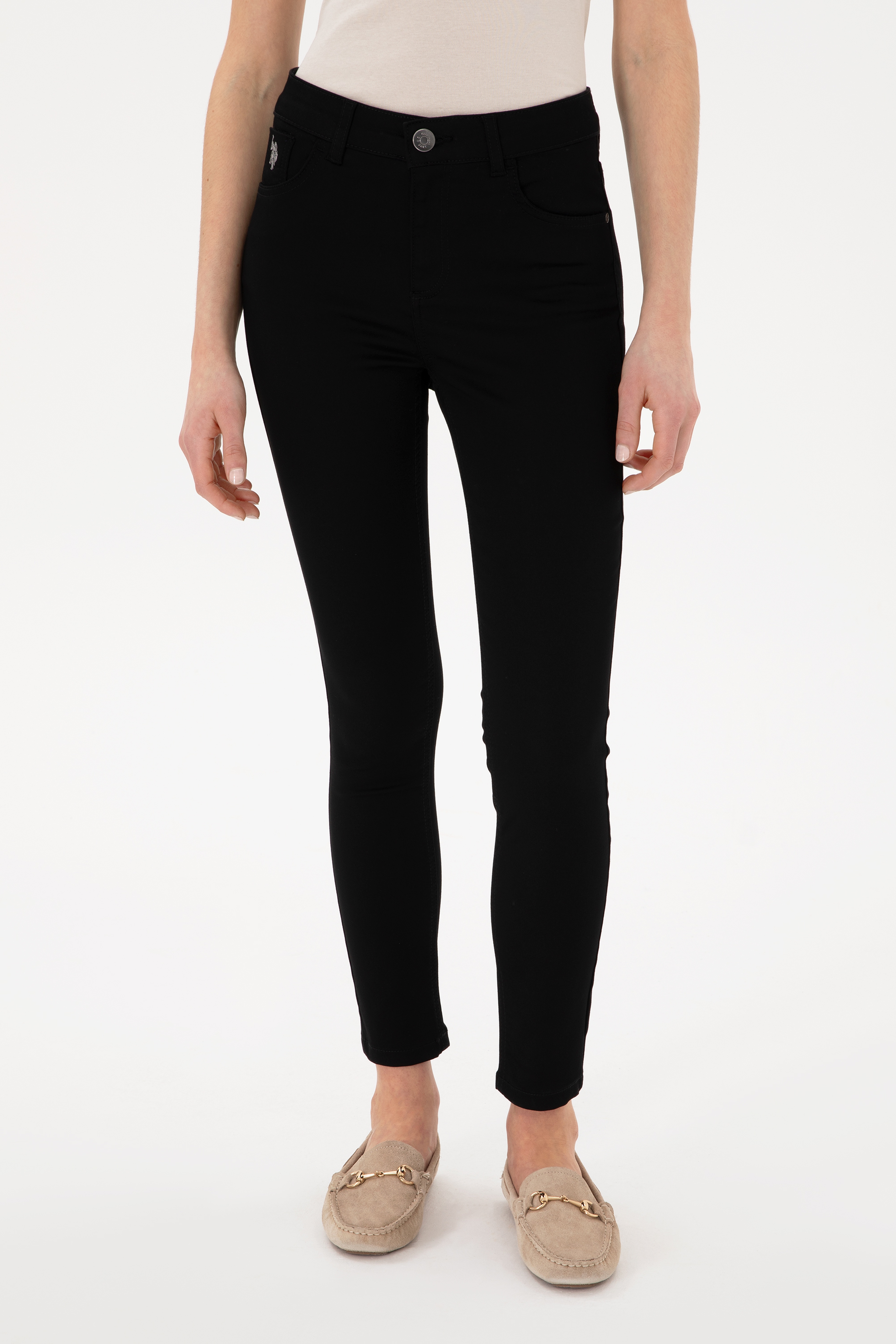 Kadın Siyah Toothpick Fit Kanvas Pantolon - Image 2