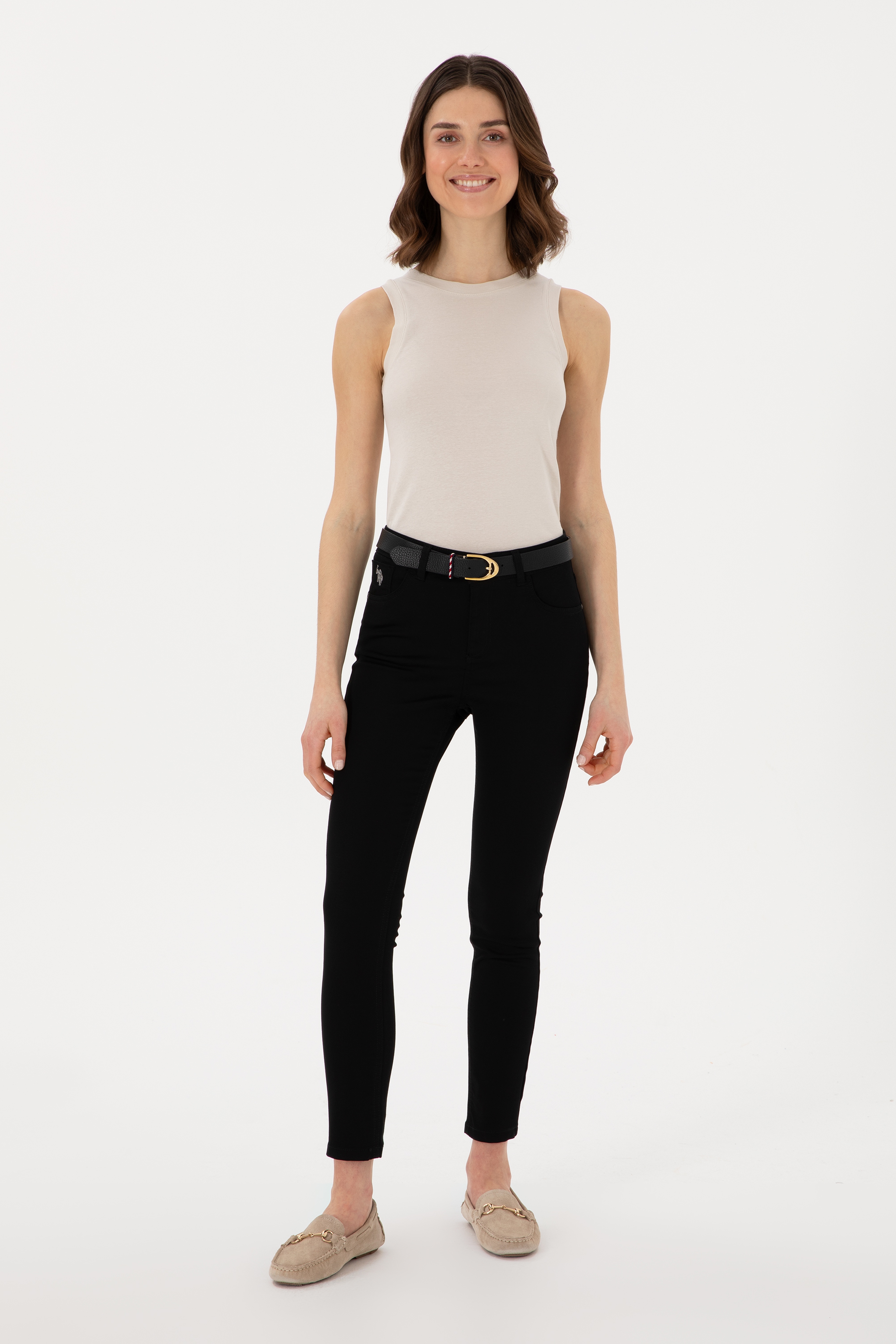 Kadın Siyah Toothpick Fit Kanvas Pantolon - Image 1