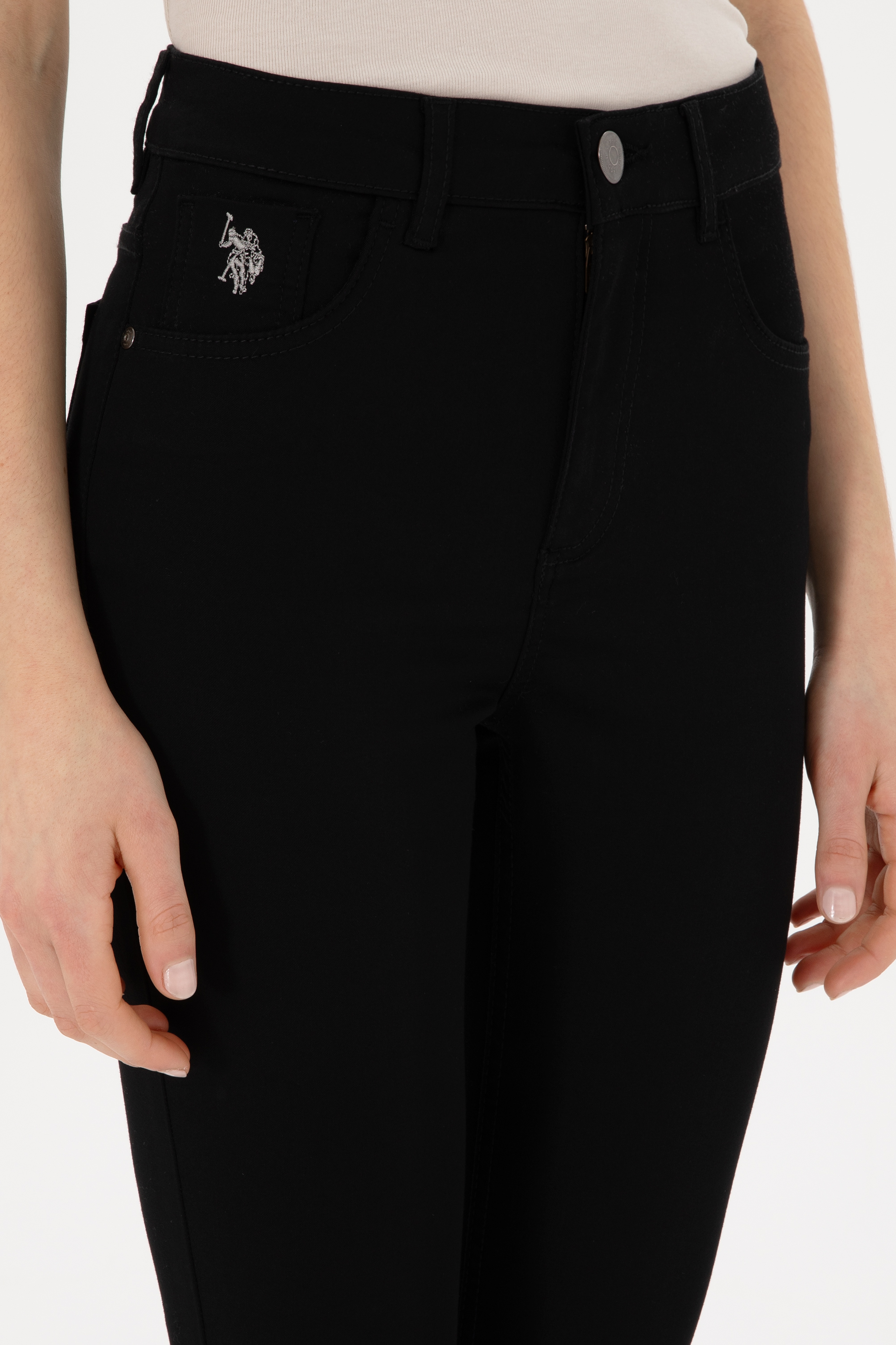 Kadın Siyah Toothpick Fit Kanvas Pantolon - Image 6